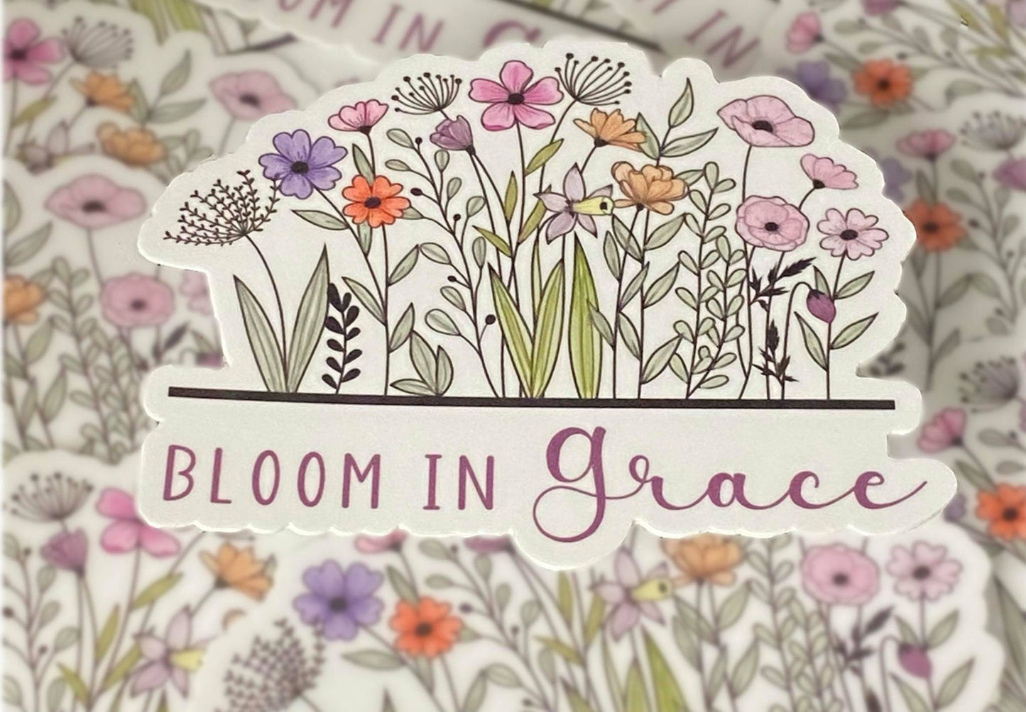 Bloom in Grace, Bible Verse Sticker, Inspirational decal, Waterproof sticker, Most Popular Items, Trending Now, Bible Verse Gifts for Women